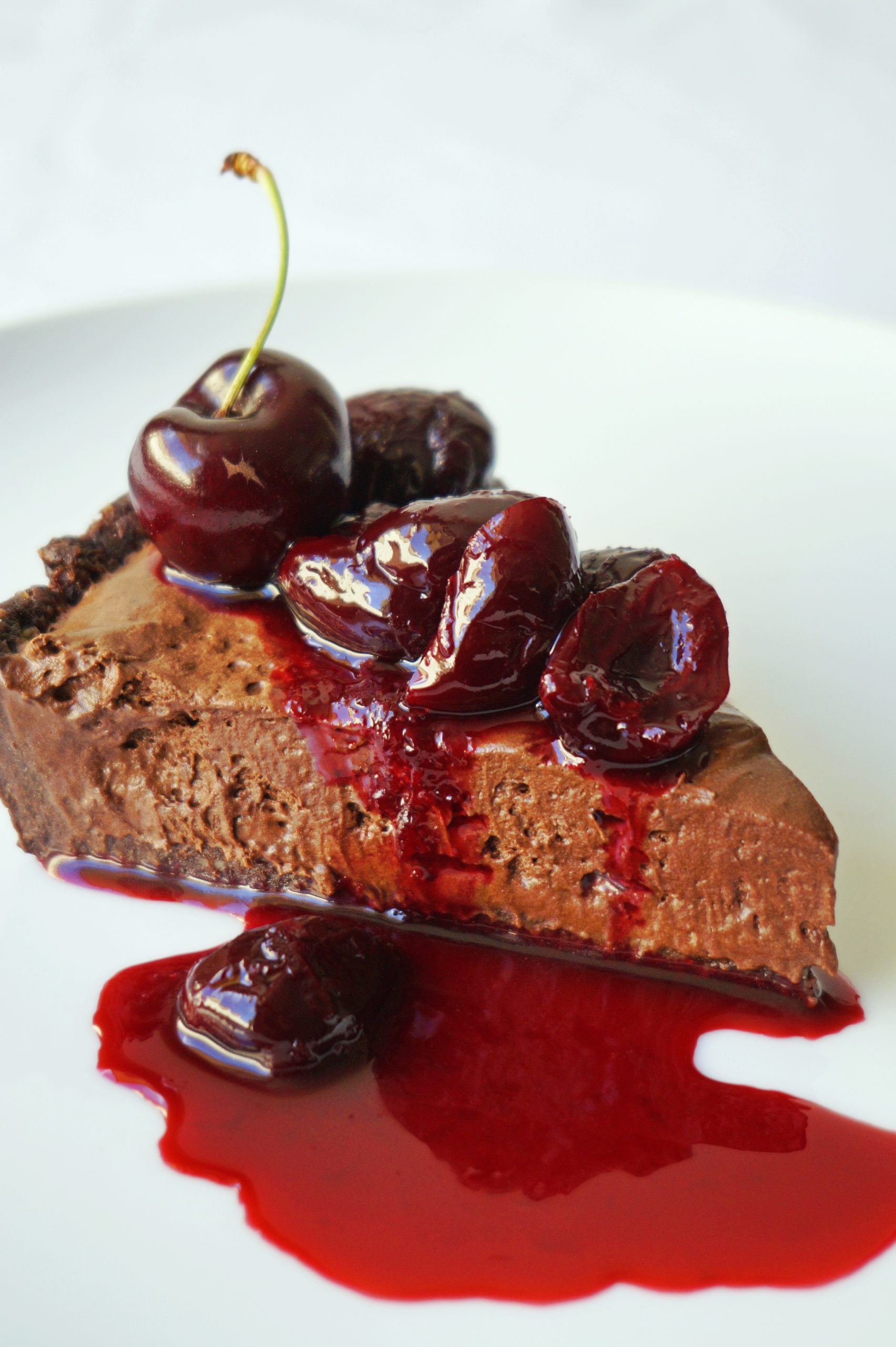 No-Bake Chocolate Mousse Pie with Spiced Cherry Compote