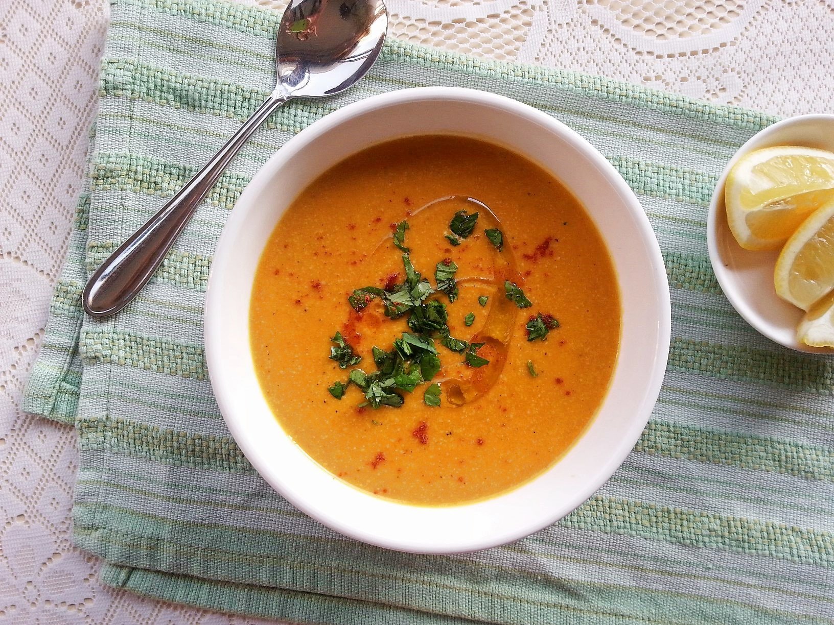 Spicy Red Lentil Soup with Cashew Cream